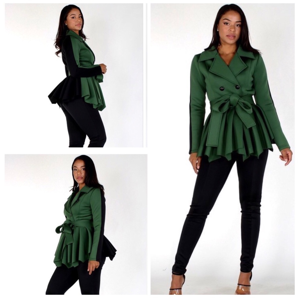 Green Two-tone Peplum Jacket